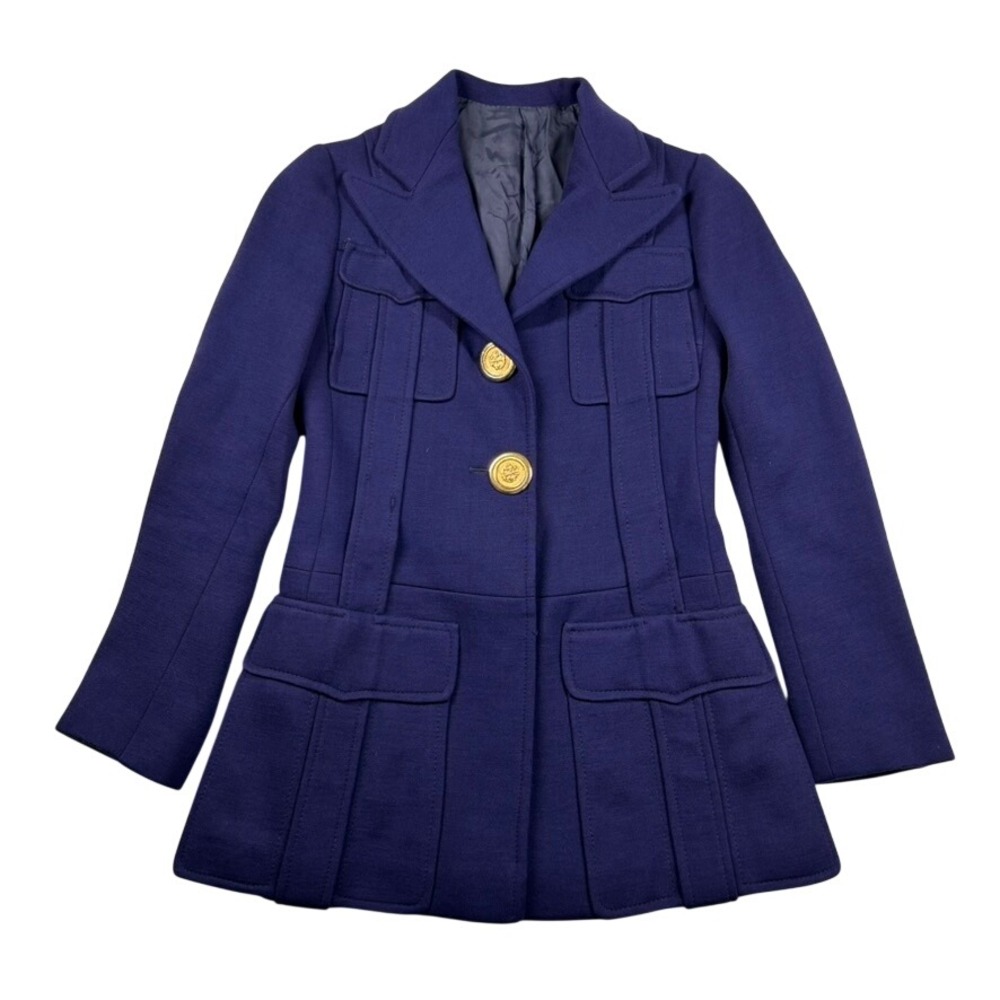 Vintage 60s 70s Double Knit Pea Coat Womens 42 European Military Crest Buttons